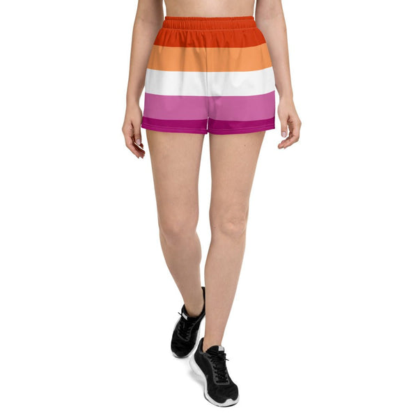 65 MCMLXV Womens LGBT Lesbian Pride Sunset Flag Print Athletic Gym Running Shorts - 65mcmlxv