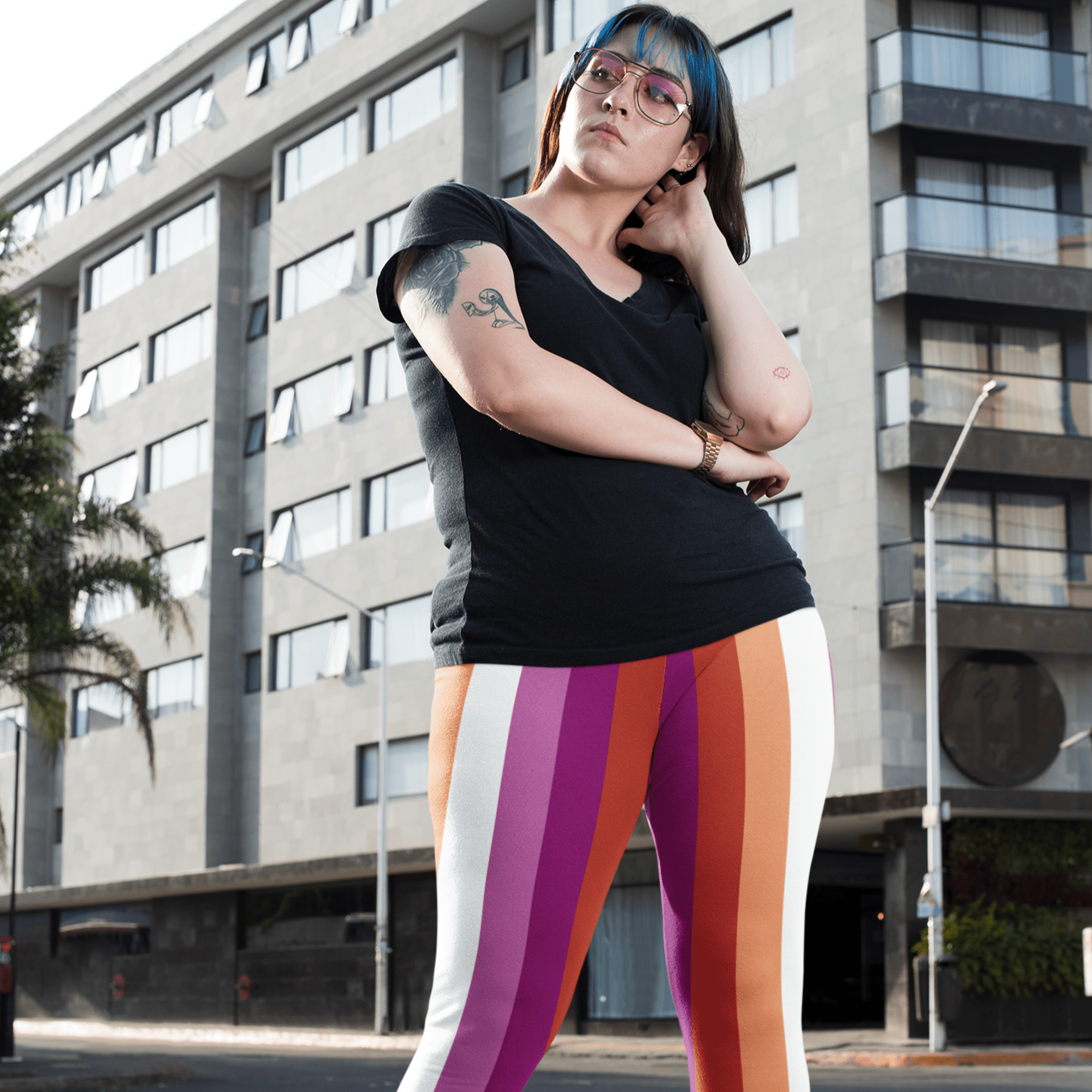 65 MCMLXV Women's LGBT Lesbian Pride Sunset Flag Print Leggings