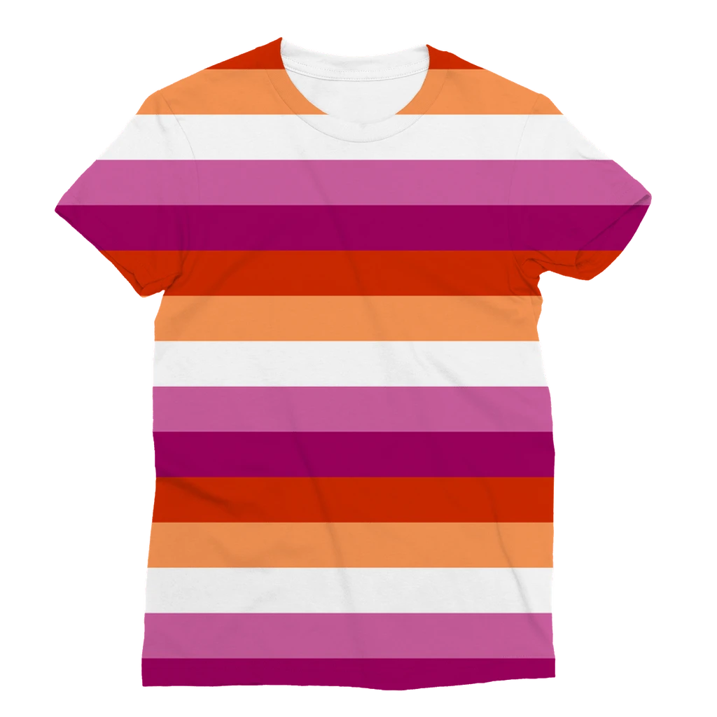 65 MCMLXV Women's LGBT Lesbian Pride Sunset Flag Print T-Shirt - 65mcmlxv