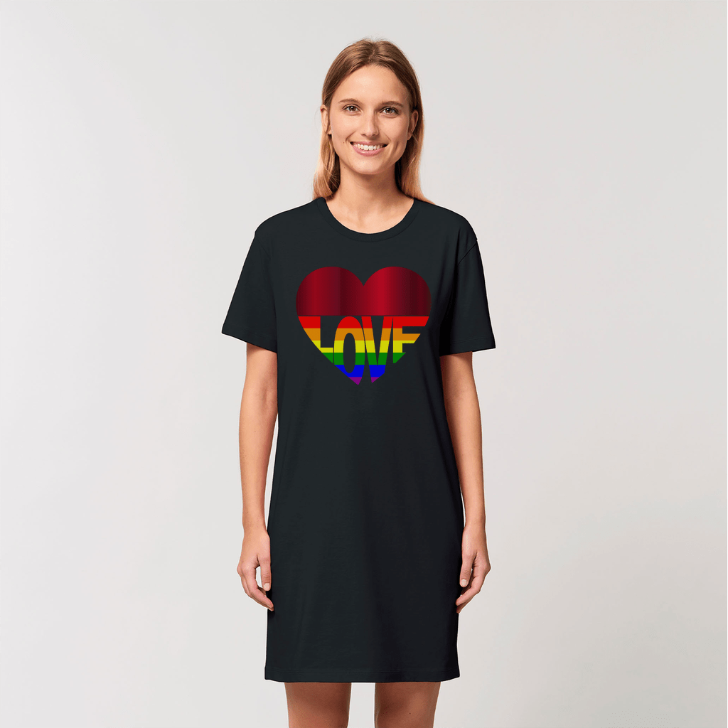 65 MCMLXV Women's LGBT Pride Rainbow Flag Love Heart Graphic Organic T-Shirt Dress - 65mcmlxv