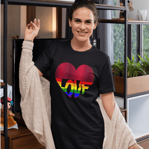 65 MCMLXV Women's LGBT Pride Rainbow Flag Love Heart Graphic Organic T-Shirt Dress - 65mcmlxv