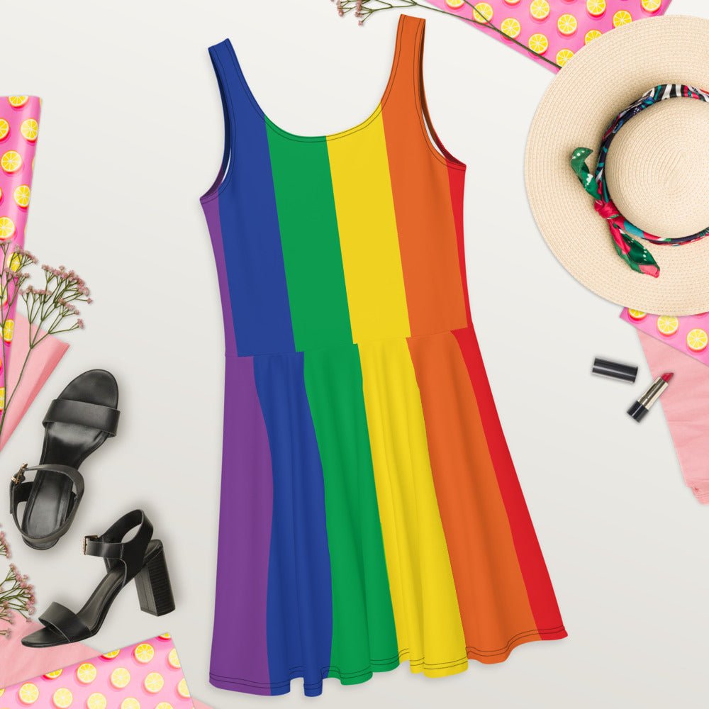 65 MCMLXV Womens LGBT Pride Rainbow Flag Print Skater Dress - 65mcmlxv