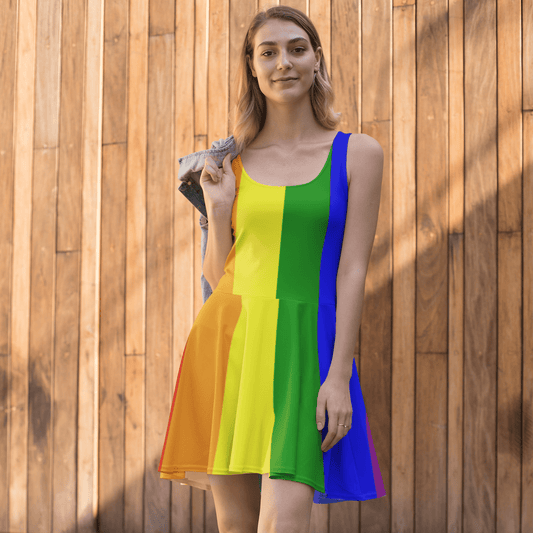 65 MCMLXV Womens LGBT Pride Rainbow Flag Print Skater Dress - 65mcmlxv