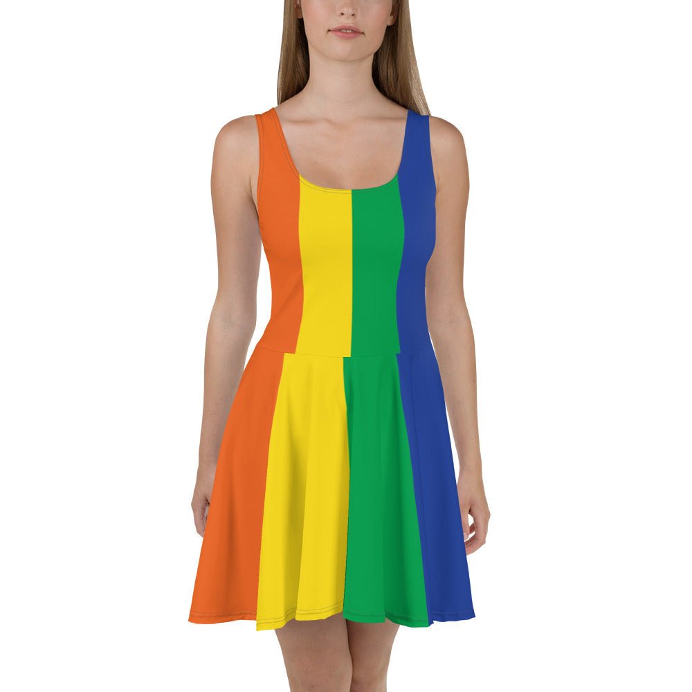 65 MCMLXV Womens LGBT Pride Rainbow Flag Print Skater Dress - 65mcmlxv