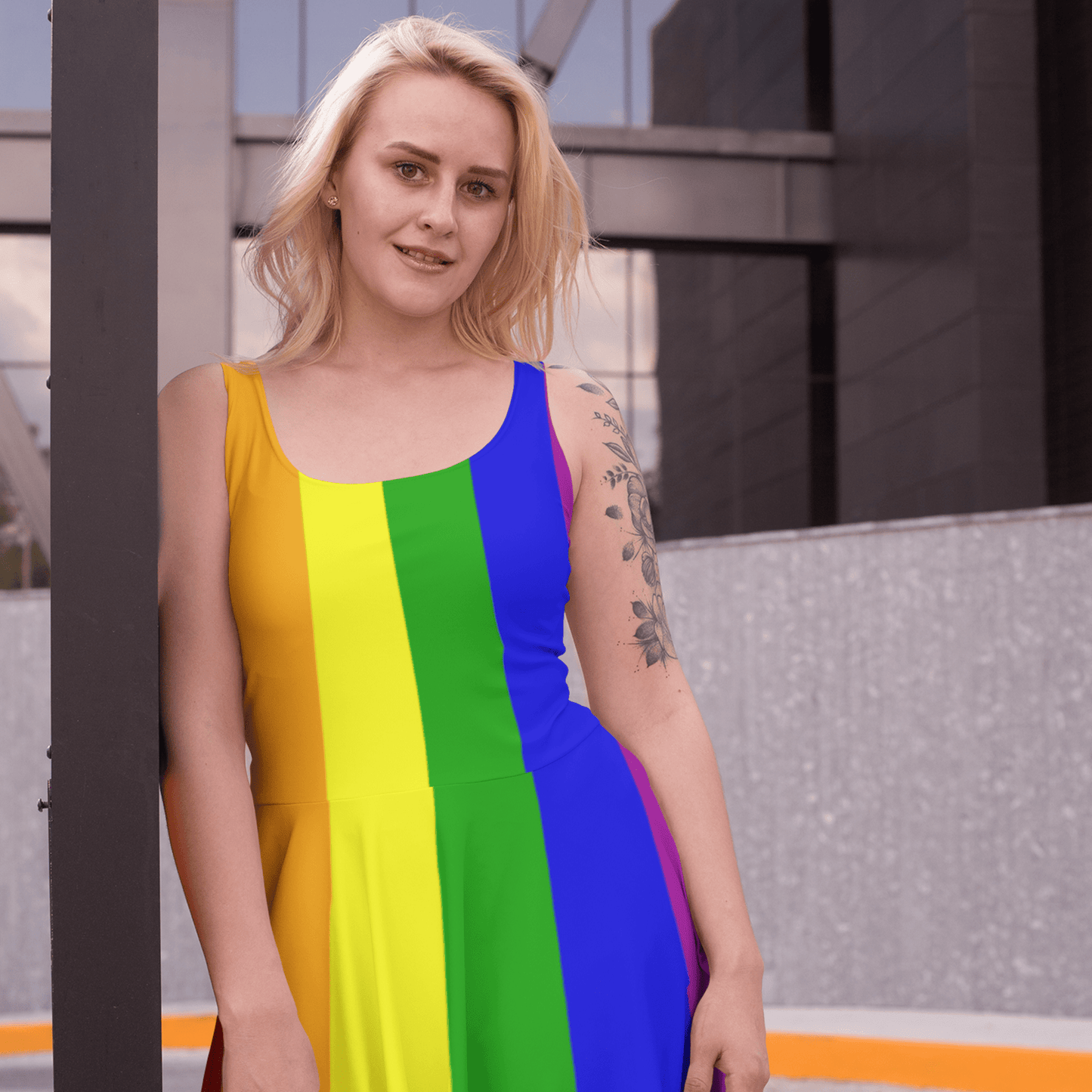 65 MCMLXV Womens LGBT Pride Rainbow Flag Print Skater Dress - 65mcmlxv