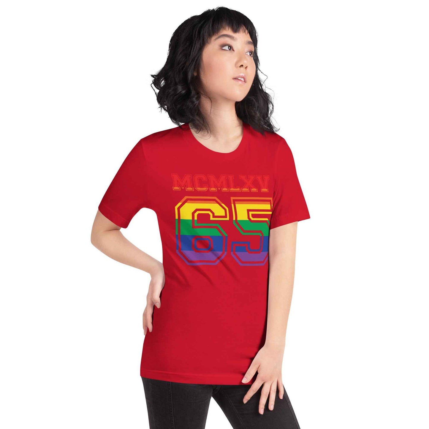 65 MCMLXV Women's LGBT Pride Varsity Logo Graphic T-Shirt