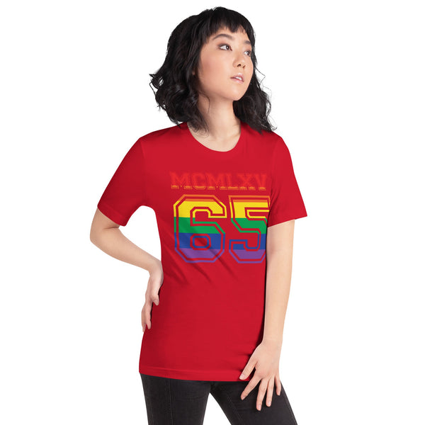 65 MCMLXV Women's LGBT Pride Varsity Logo Graphic T-Shirt - 65mcmlxv
