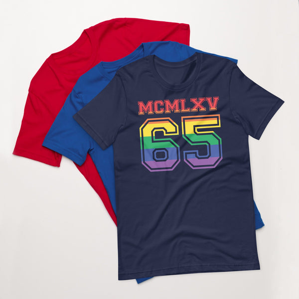 65 MCMLXV Women's LGBT Pride Varsity Logo Graphic T-Shirt - 65mcmlxv