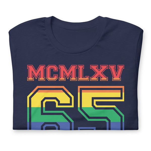 65 MCMLXV Women's LGBT Pride Varsity Logo Graphic T-Shirt - 65mcmlxv