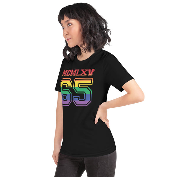 65 MCMLXV Women's LGBT Pride Varsity Logo Graphic T-Shirt - 65mcmlxv