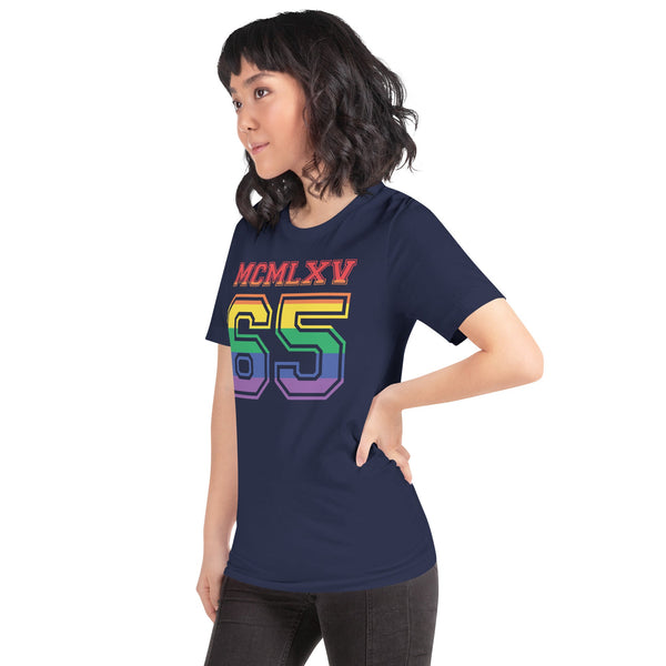 65 MCMLXV Women's LGBT Pride Varsity Logo Graphic T-Shirt - 65mcmlxv