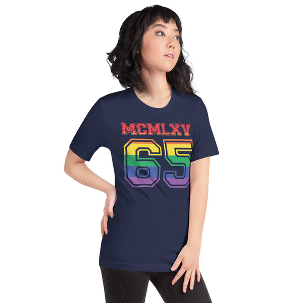 65 MCMLXV Women's LGBT Pride Varsity Logo Graphic T-Shirt - 65mcmlxv