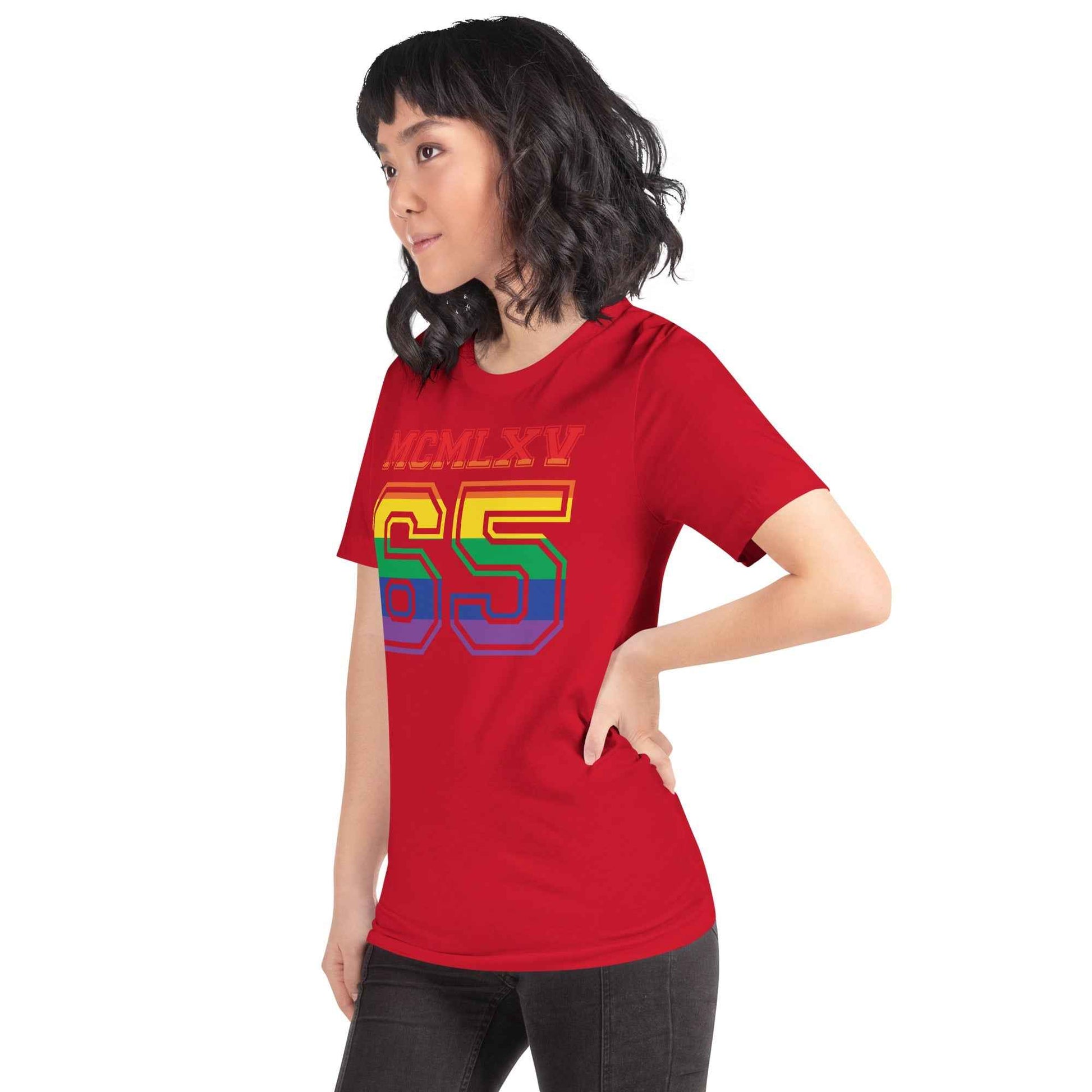 65 MCMLXV Women's LGBT Pride Varsity Logo Graphic T-Shirt