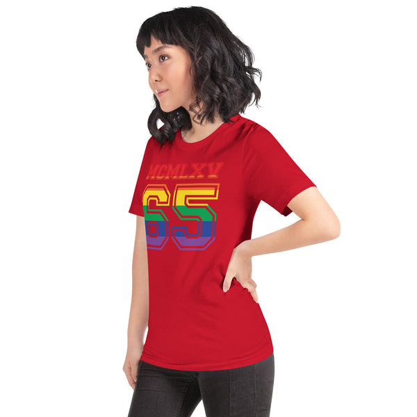 65 MCMLXV Women's LGBT Pride Varsity Logo Graphic T-Shirt - 65mcmlxv