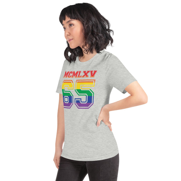 65 MCMLXV Women's LGBT Pride Varsity Logo Graphic T-Shirt - 65mcmlxv