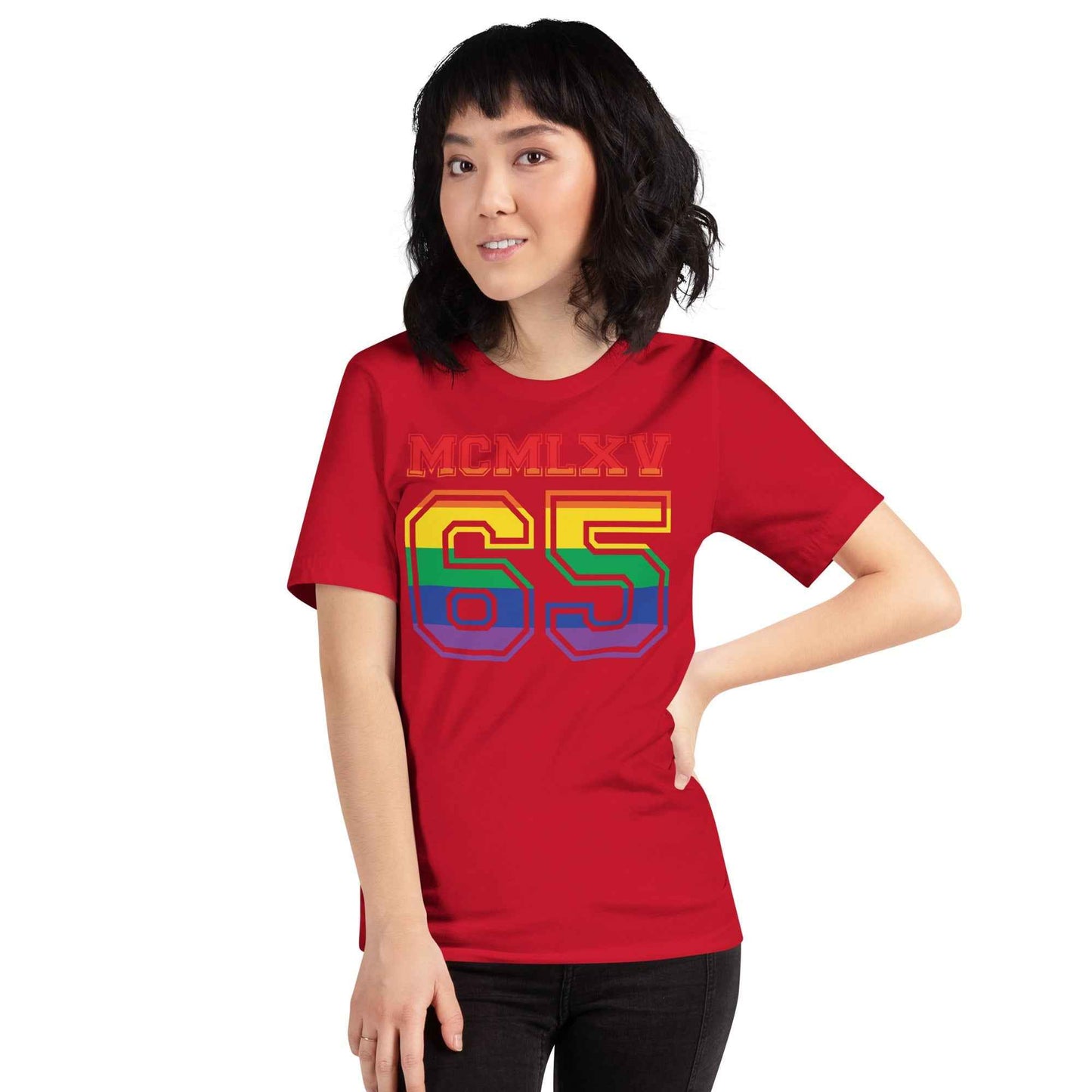 65 MCMLXV Women's LGBT Pride Varsity Logo Graphic T-Shirt