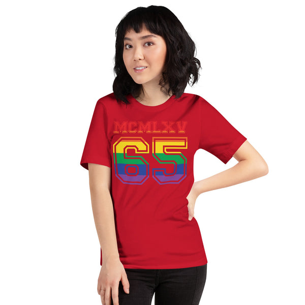 65 MCMLXV Women's LGBT Pride Varsity Logo Graphic T-Shirt - 65mcmlxv