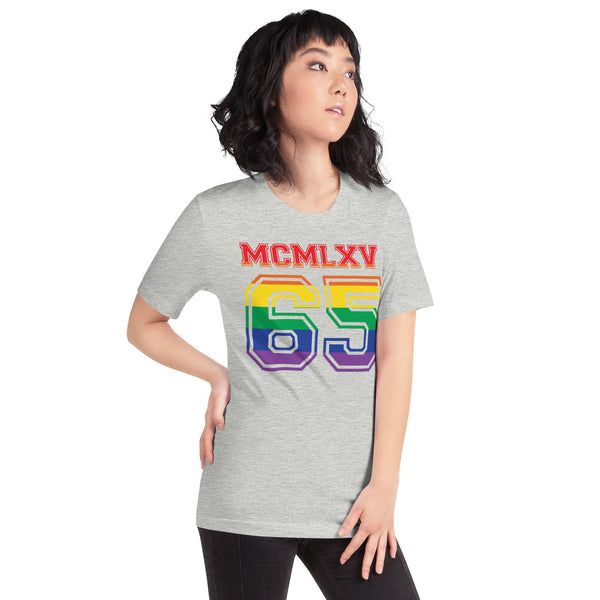 65 MCMLXV Women's LGBT Pride Varsity Logo Graphic T-Shirt - 65mcmlxv