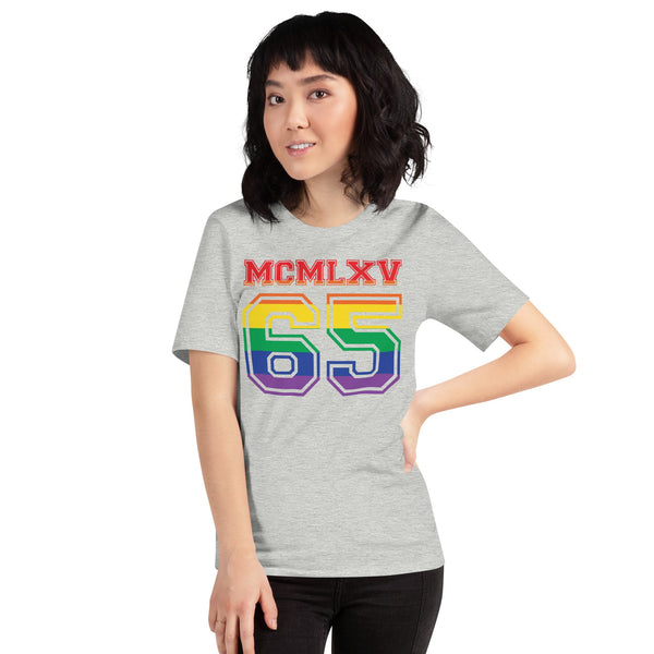 65 MCMLXV Women's LGBT Pride Varsity Logo Graphic T-Shirt - 65mcmlxv