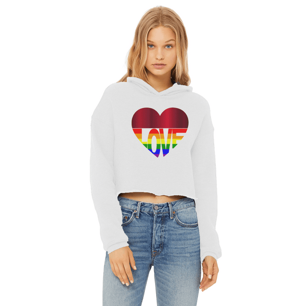 65 MCMLXV Women's LGBT Rainbow Love Heart Graphic Cropped Hoodie - 65mcmlxv