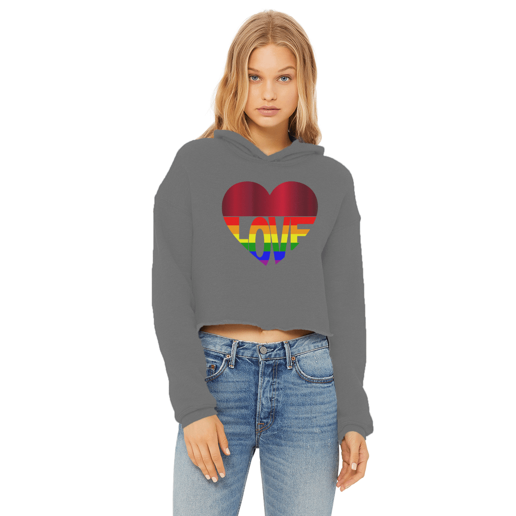 65 MCMLXV Women's LGBT Rainbow Love Heart Graphic Cropped Hoodie - 65mcmlxv