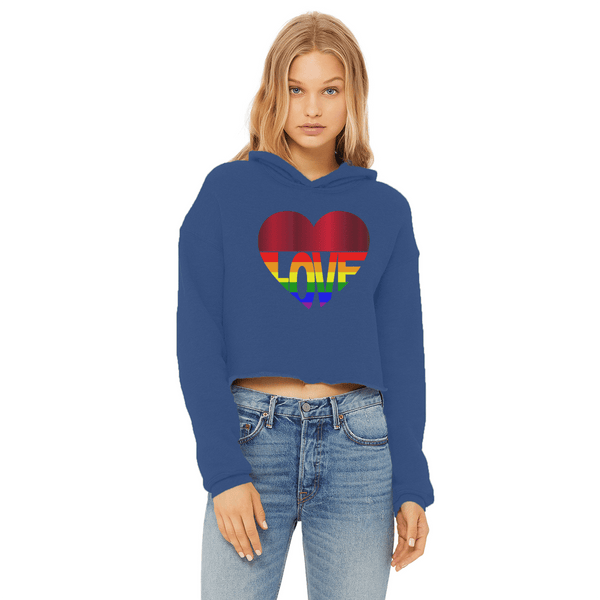 65 MCMLXV Women's LGBT Rainbow Love Heart Graphic Cropped Hoodie - 65mcmlxv