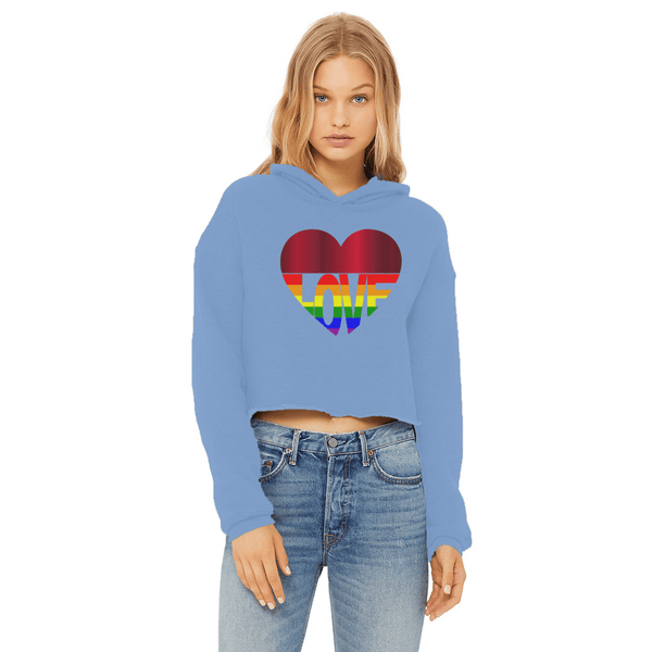 65 MCMLXV Women's LGBT Rainbow Love Heart Graphic Cropped Hoodie - 65mcmlxv