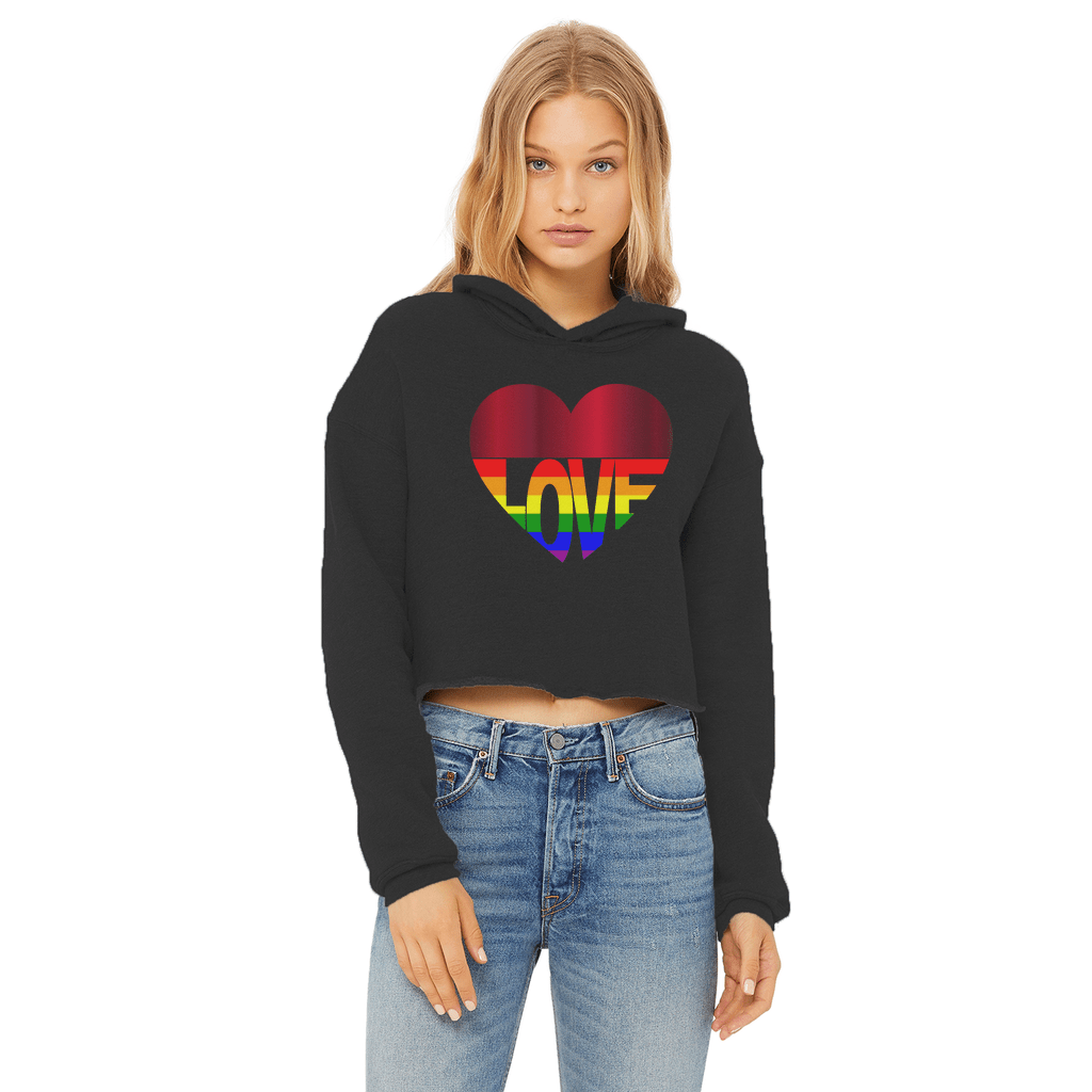 65 MCMLXV Women's LGBT Rainbow Love Heart Graphic Cropped Hoodie - 65mcmlxv