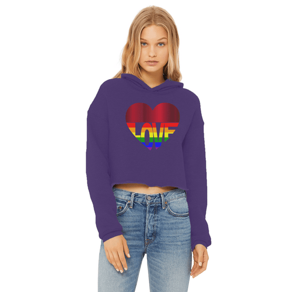 65 MCMLXV Women's LGBT Rainbow Love Heart Graphic Cropped Hoodie - 65mcmlxv
