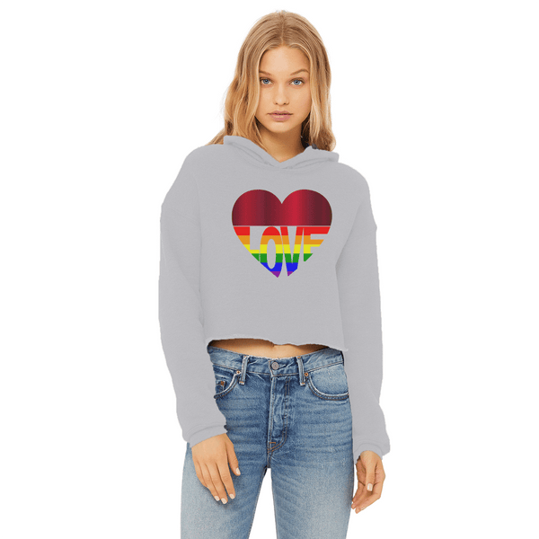 65 MCMLXV Women's LGBT Rainbow Love Heart Graphic Cropped Hoodie - 65mcmlxv