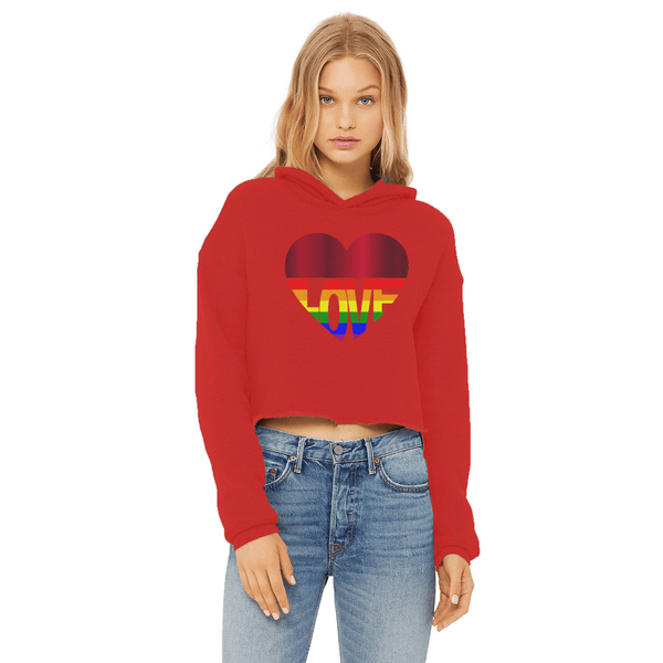 65 MCMLXV Women's LGBT Rainbow Love Heart Graphic Cropped Hoodie - 65mcmlxv