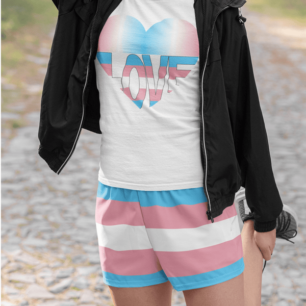 65 MCMLXV Womens LGBT Transgender Pride Flag Print Athletic Shorts - 65mcmlxv