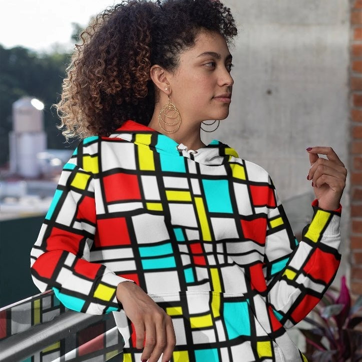 65 MCMLXV Women's Mondrian Color Block Print Fleece Hoodie - 65mcmlxv