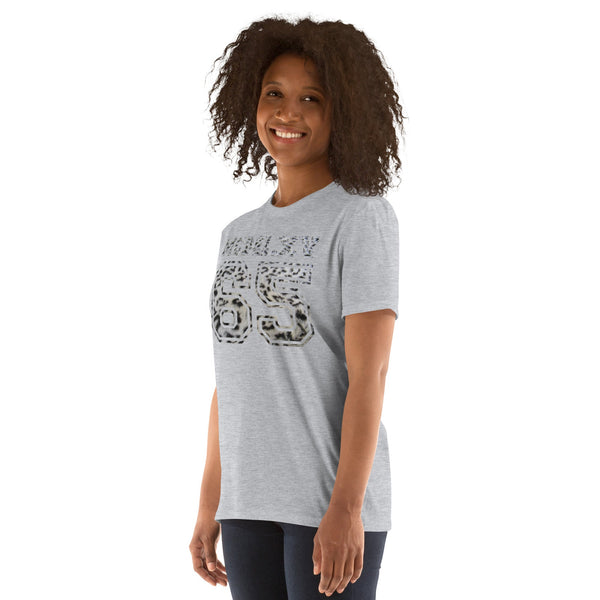 65 MCMLXV Women's Snow Leopard Varsity Logo Graphic T-Shirt - 65mcmlxv