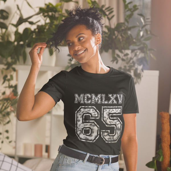 65 MCMLXV Women's Snow Leopard Varsity Logo Graphic T-Shirt - 65mcmlxv