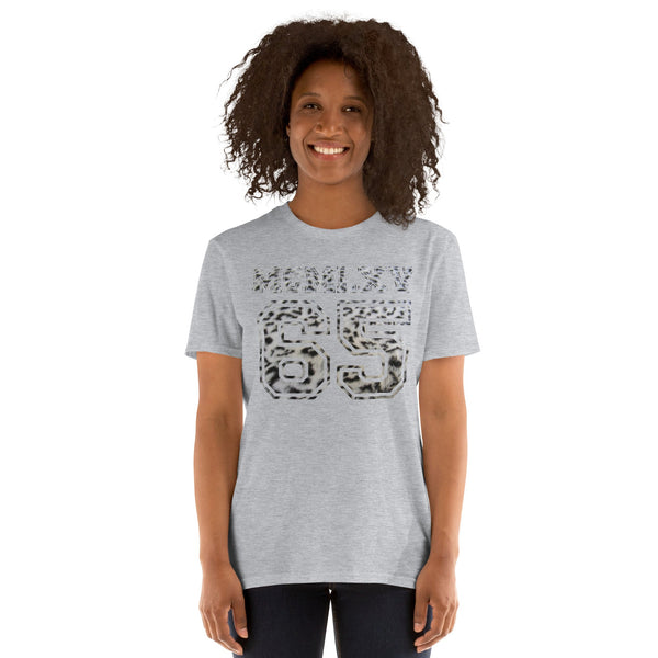 65 MCMLXV Women's Snow Leopard Varsity Logo Graphic T-Shirt - 65mcmlxv
