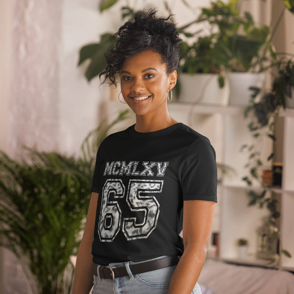 65 MCMLXV Women's Snow Leopard Varsity Logo Graphic T-Shirt - 65mcmlxv
