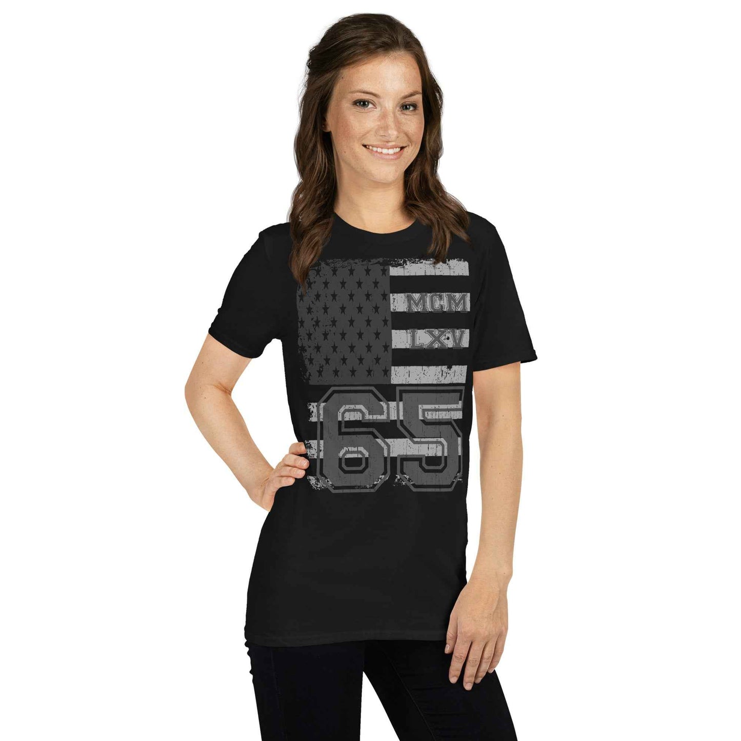65 MCMLXV Women's Vintage USA Flag Americana Graphic T-Shirt