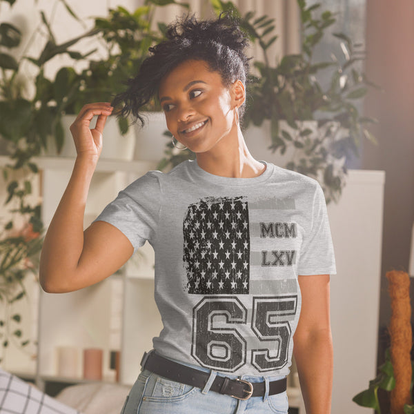 65 MCMLXV Women's Vintage USA Flag Americana Graphic T-Shirt - 65mcmlxv