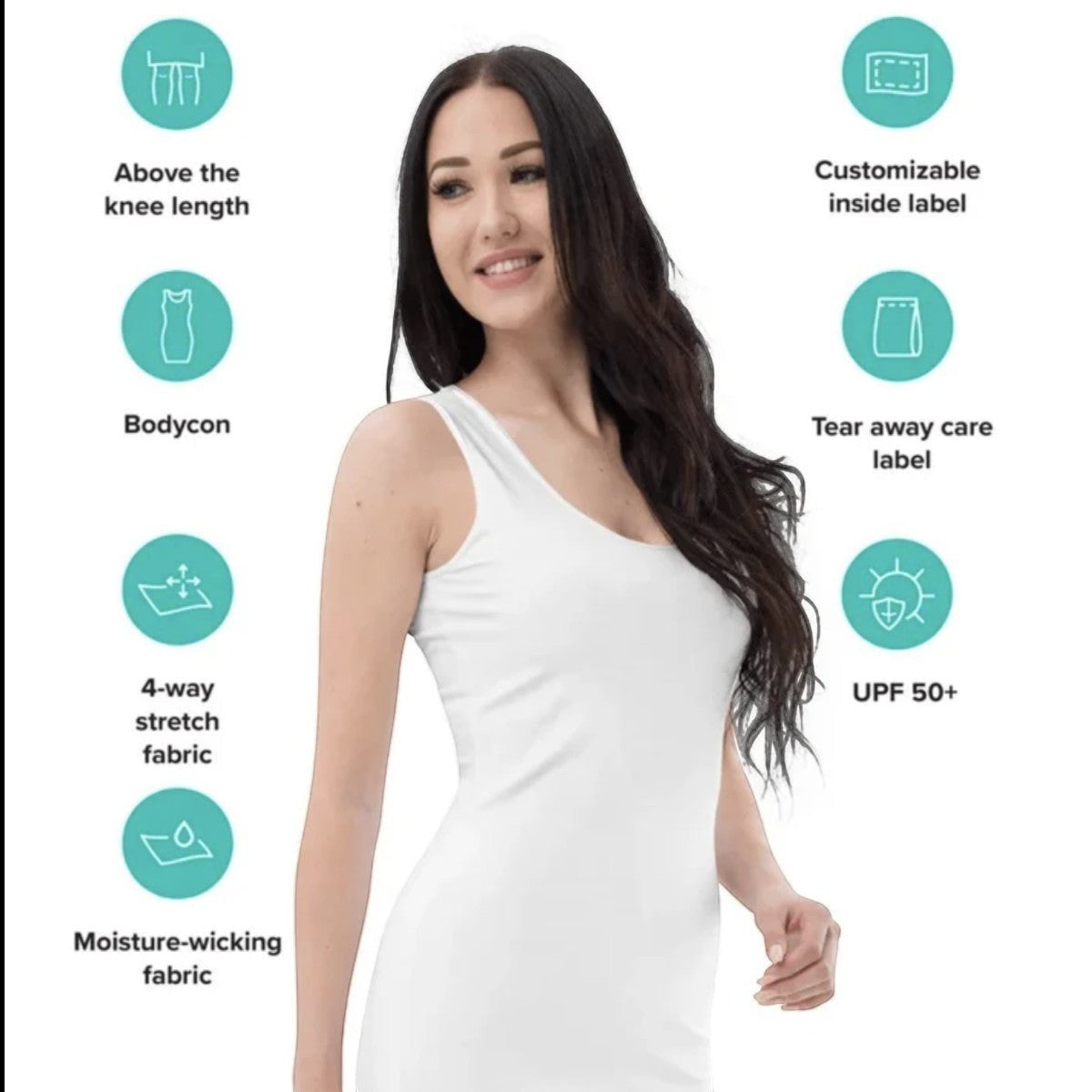 65mcmlxv sleeveless bodycon dress with leopard and tiger print, above the knee length, 4-way stretch, moisture-wicking, UPF 50+