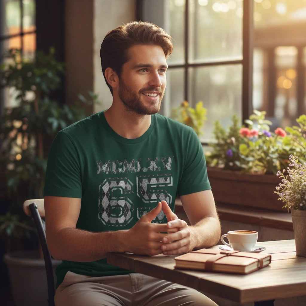 65 MCMLXV Men's Argyle Varsity Logo Graphic T-Shirt