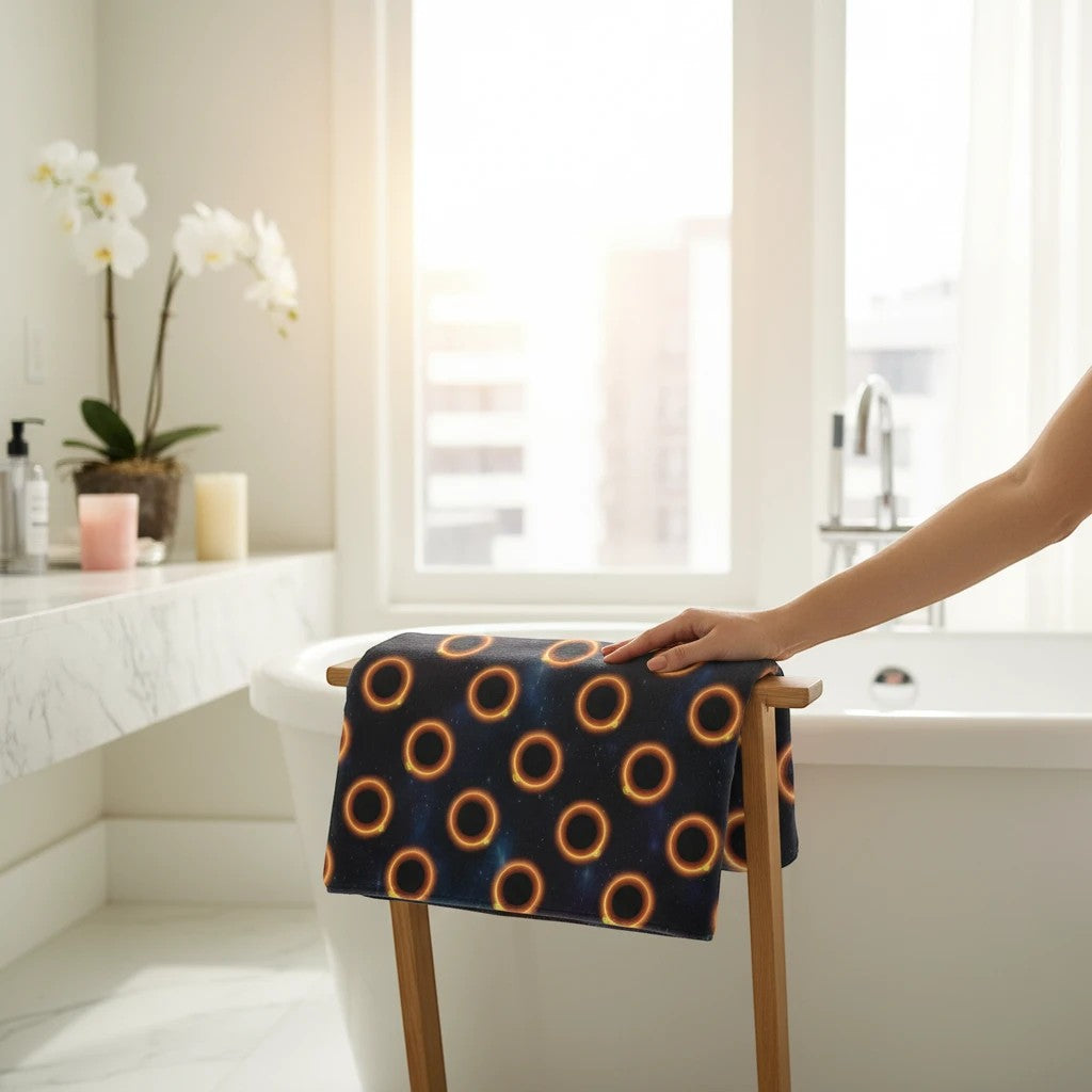 65mcmlxv black polar fleece pet blanket with solar eclipse polka dot pattern. 70 x 90 cm.