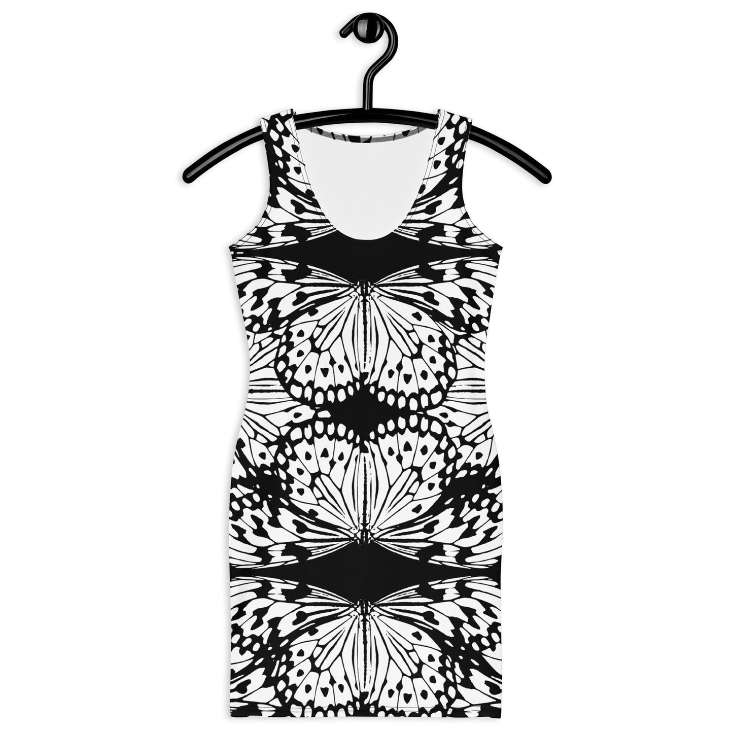 65mcmlxv black and white sleeveless butterfly print bodycon dress