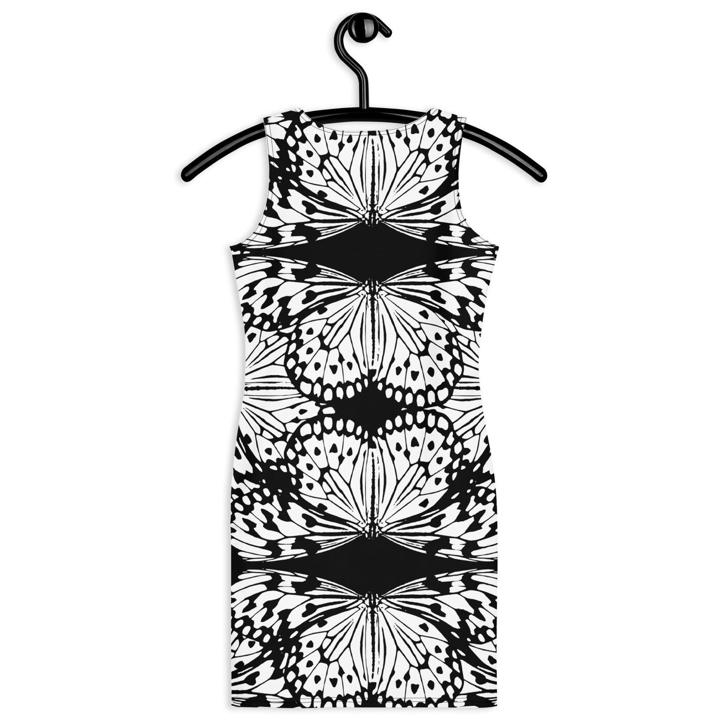 65mcmlxv black and white sleeveless butterfly print bodycon dress