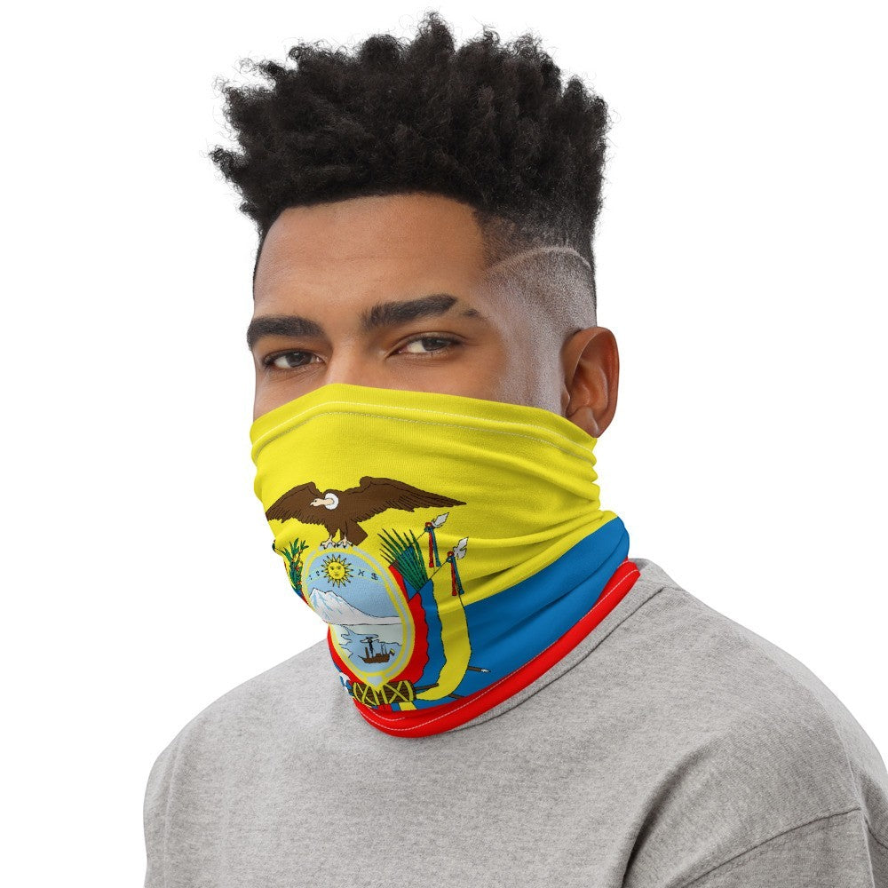 65mcmlxv Unisex Ecuador flag print neck gaiter, a versatile accessory made of polyester and spandex blend.