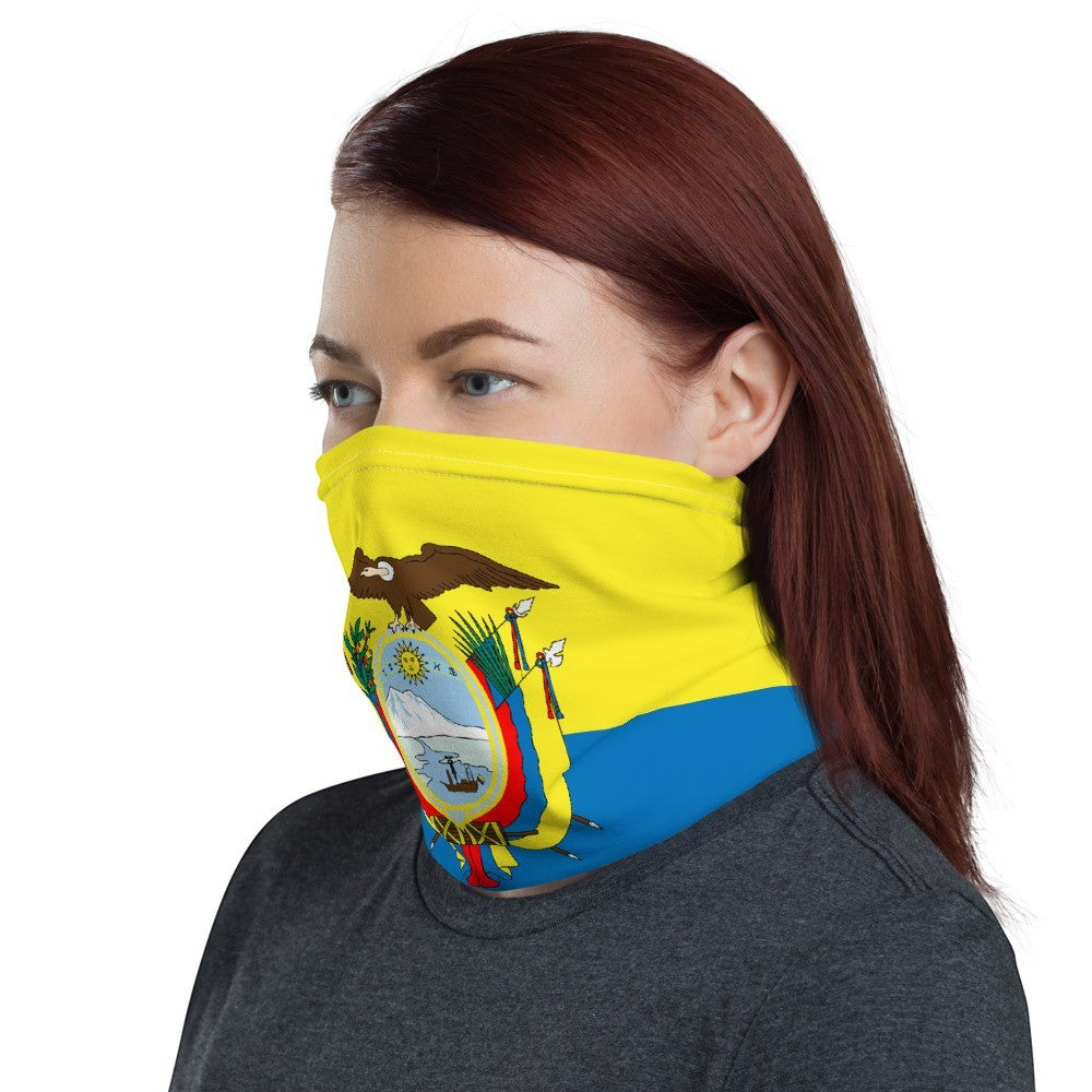 65mcmlxv Unisex Ecuador flag print neck gaiter, a versatile accessory made of polyester and spandex blend.