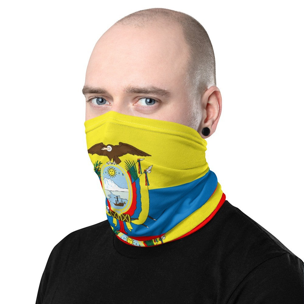 65mcmlxv Unisex Ecuador flag print neck gaiter, a versatile accessory made of polyester and spandex blend.