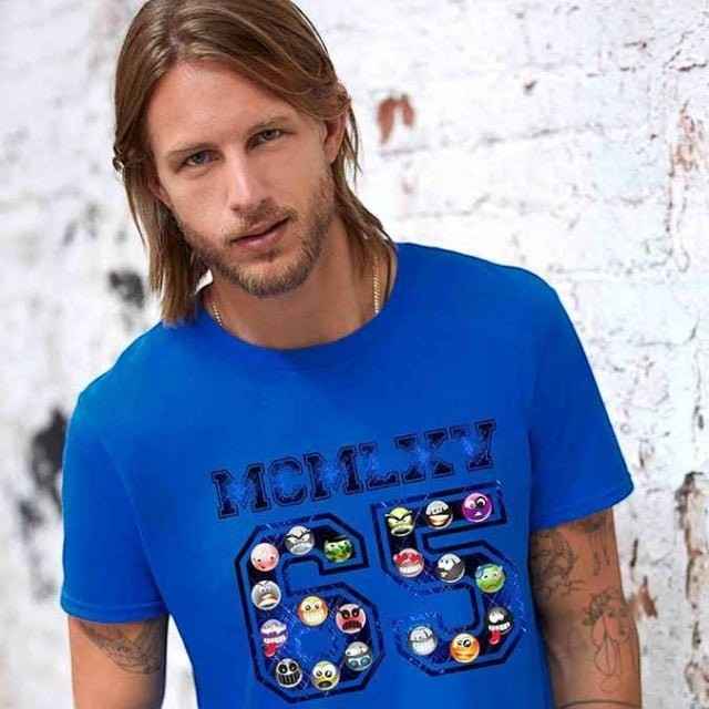 65 MCMLXV Men's Emoji Varsity Logo Graphic T-Shirt