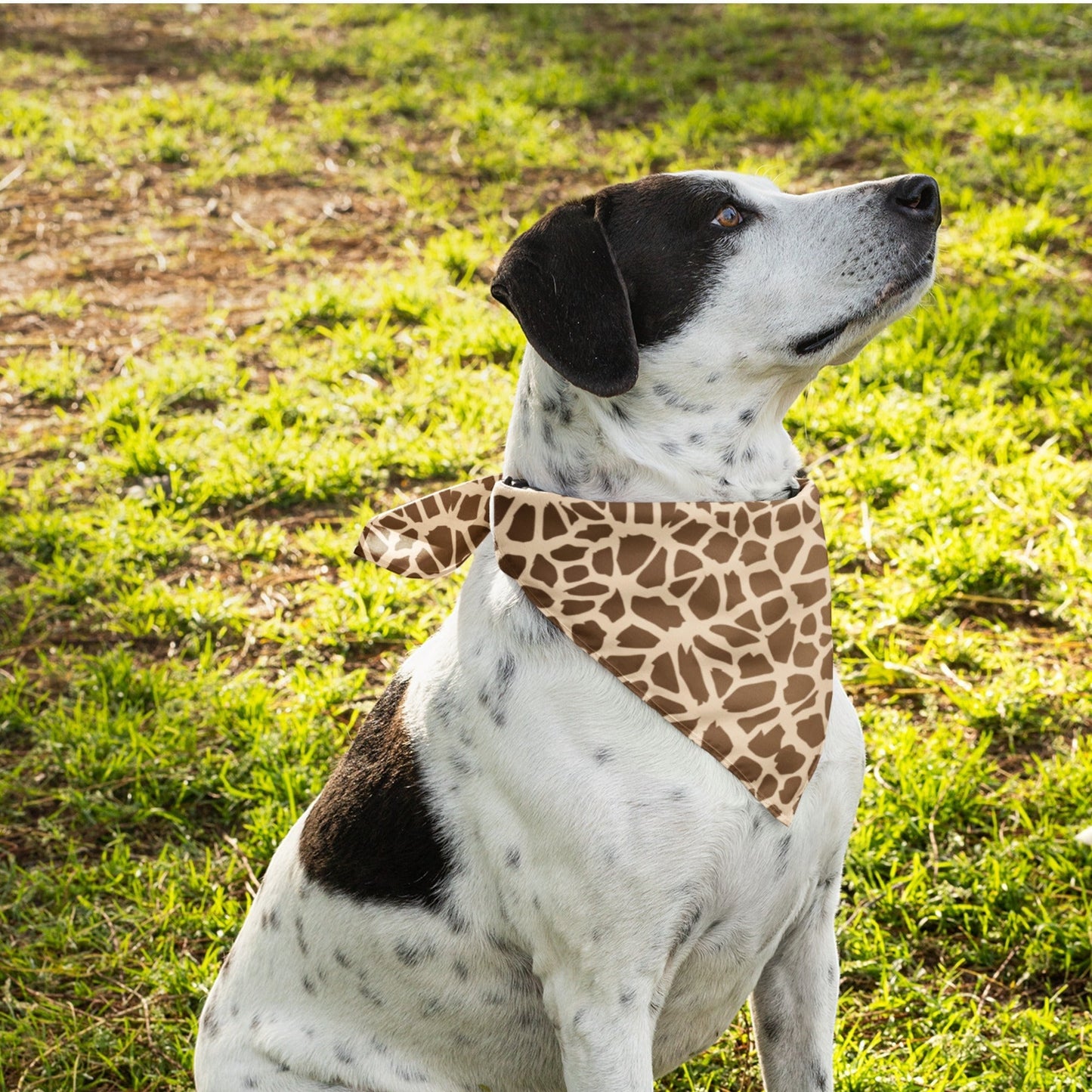 65mcmlxv white polyester pet bandana with giraffe print and hemmed edges