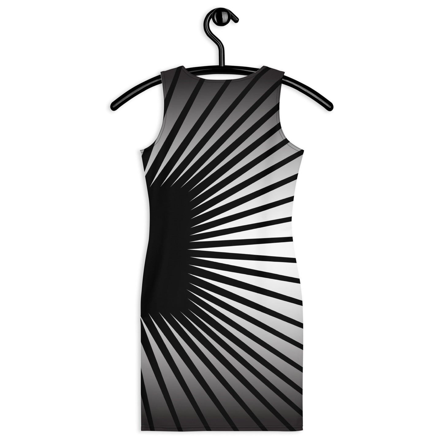 65mcmlxv black and white graphic print sleeveless bodycon dress with optical illusion effect.